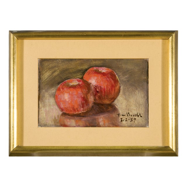 Mid-Century 1950s Italian Signed and Dated Still Life with Apples For Sale