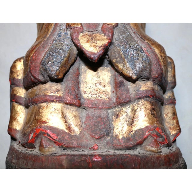 Antique Chinese Ming Dynasty Wood Immortal Lacquer Gold Leaf Taoist Sculpture For Sale - Image 11 of 12