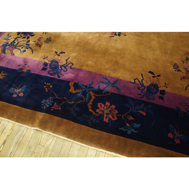 Beautiful Camel Background Color Allover-Floral Design Antique Chinese Art Deco Rug For Sale - Image 4 of 12