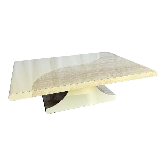 Postmodern Faux Travertine and Cream Laminate Sculpted Coffee Table For Sale