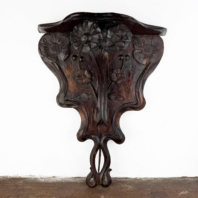 Antique Italian Liberty Art Nouveau Wall Shelf in Carved Wood, 1890s For Sale - Image 16 of 16