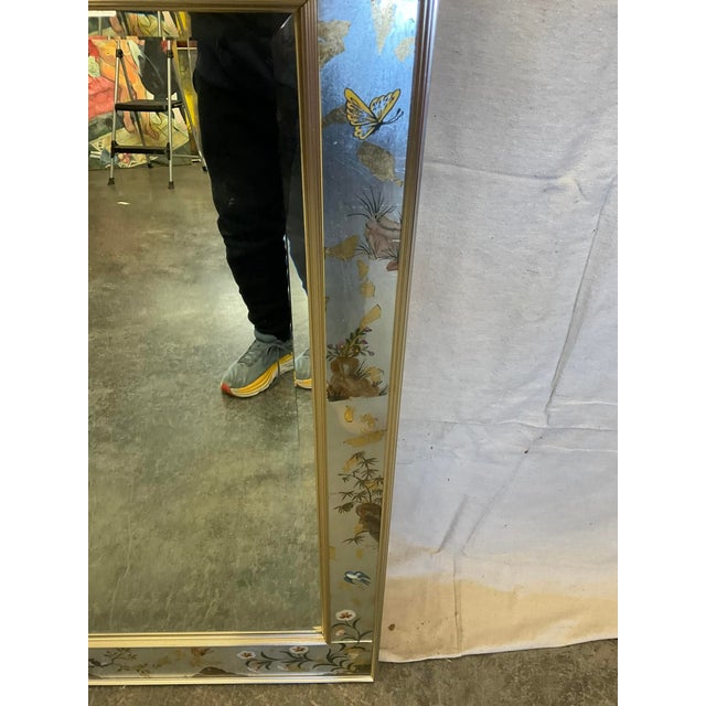 1980s La Barge Asian Chinoiserie Silver Leaf Hand-Painted Mirror For Sale - Image 6 of 10