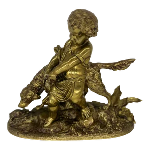Auguste Joseph Peiffer (French, 1832-1886) "L'enfant Et Le Chien" Gilt Bronze