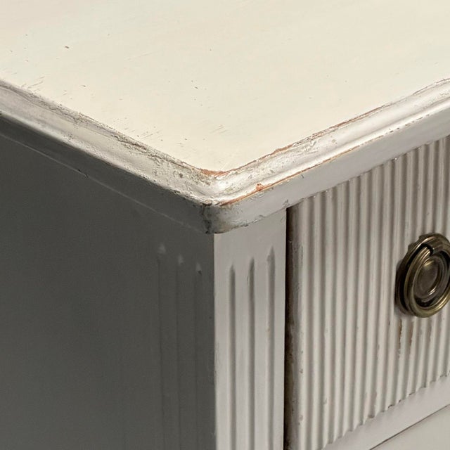 Antique White Gustavian, Swedish Commode, Louis XVI Style, White Paint Distressed, 1990s For Sale - Image 8 of 11