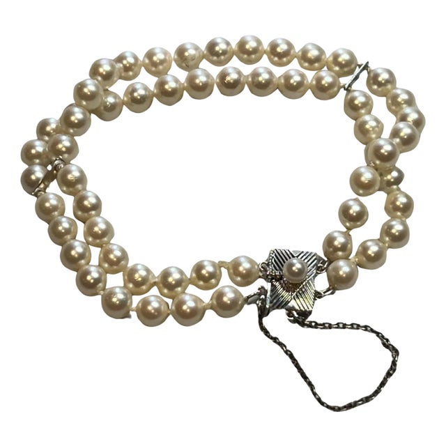 1990s Mikimoto Estate Akoya Pearl 2 Strand Bracelet For Sale