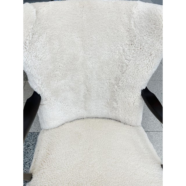 Wood 1940s Alfred Christensen Armchairs in White Shearling - A Pair For Sale - Image 7 of 16