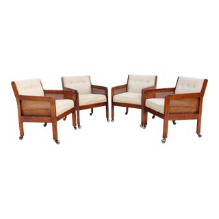 Vintage 1970's Rolling Cane Side Game Chairs by Executive Chair Co - Set of 4 For Sale