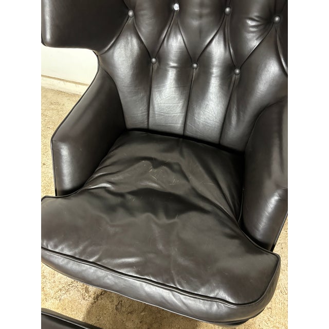 1950s Black Wing Back Chair & Ottoman Attributed to Edward Wormley for Dunbar Janus For Sale In Chicago - Image 6 of 12