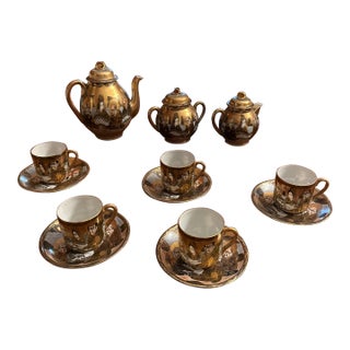 Antique Fine Satsuma Eggshell China Demitasse Set of 13 For Sale