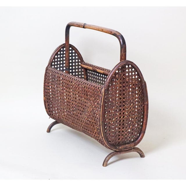 Art Deco Newspaper Rack in Handcrafted Wicker and Bamboo, 1940s For Sale - Image 9 of 11