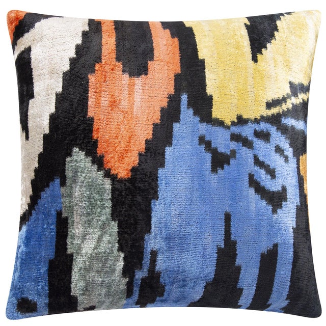 Handmade Velvet Throw Pillow - 20x20 Inches, Naturally Vegetable-Dyed, Premium Down Feather Insert - Multicolor Abstract Pattern For Sale - Image 4 of 5