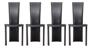 Vintage Set of 4 Pietro Costantini Tripod Black Italian Leather Dining Chairs
