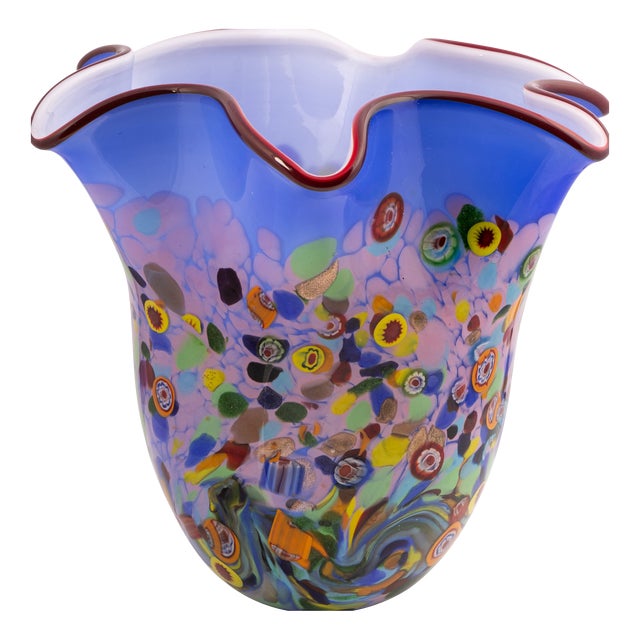 Vintage 20th Century Italian Hand Blown Murano Glass Vase, 1990s For Sale