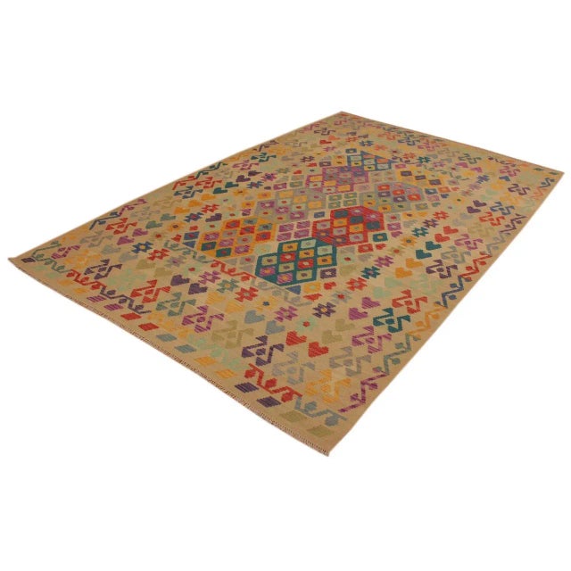 Contemporary 1990s Shabby Chic Turkish Beige/Rust Hand-Woven Kilim Wool Rug -6'7 X 10'0 For Sale - Image 3 of 8