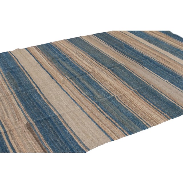 Modern Sriped Flatweave Handmade Wool Rug For Sale - Image 9 of 13