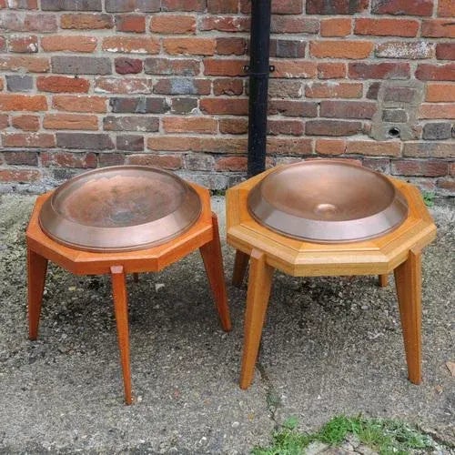 Octagonal Wooden Tables with Spun Copper Concave Tops, 1980s, Set of 2 For Sale - Image 4 of 9