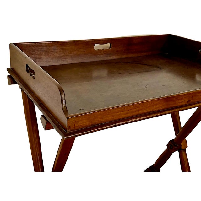 English 19th Century Mahogany Serving Tray on Folding Stand For Sale - Image 3 of 7