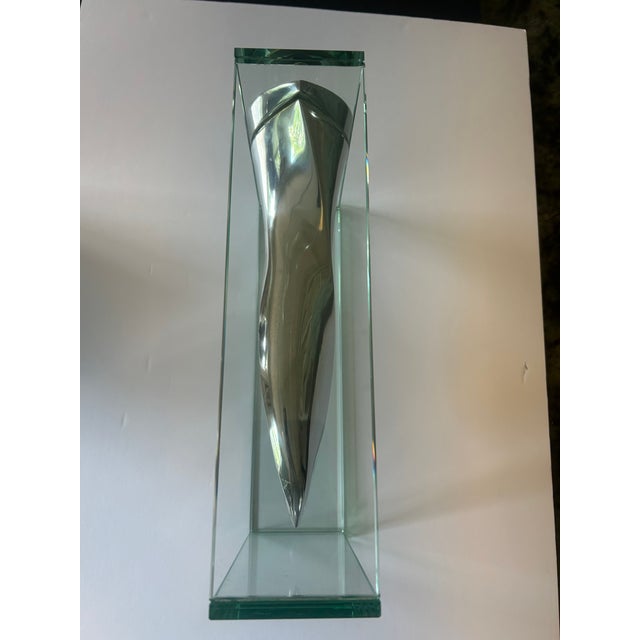 1980s Lisa Mori “Twisted Tornado” Italian Postmodern Aluminum & Glass Sculptural Vase, 13”h For Sale - Image 11 of 16