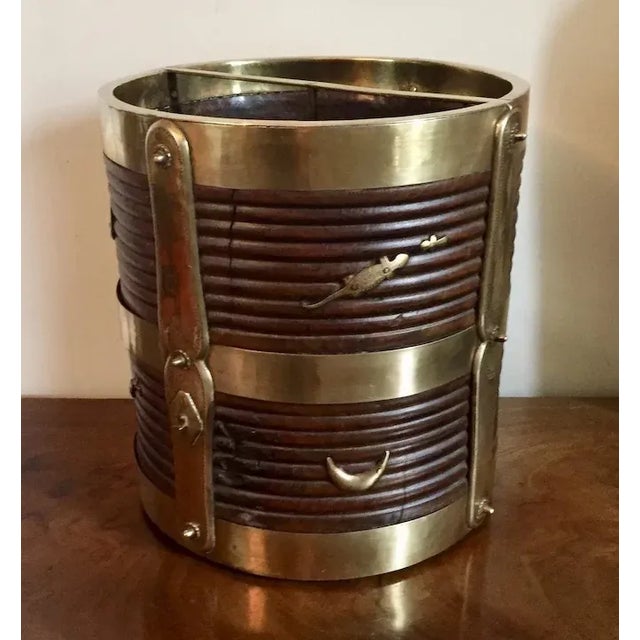 English Antique 19th Century Anglo Indian Brass & Carved Wood Bucket For Sale - Image 3 of 11