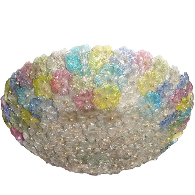 Multi-Color Murano Flower Glass Ceiling Light from Barovier & Toso, 1950s For Sale
