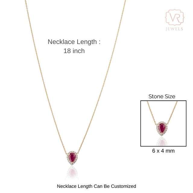 18k Gold Natural Ruby Diamond Pear Pendant Necklace For Sale - Image 9 of 13