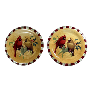 Lenox “Winter Greetings” Everyday Cardinal Salad Plate - Set of 2, Red Ribbons, Cardinals on Holly, Berries