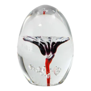 Daum France Blown Crystal Art Glass Paperweight Signed Egg Shape Red Blue White