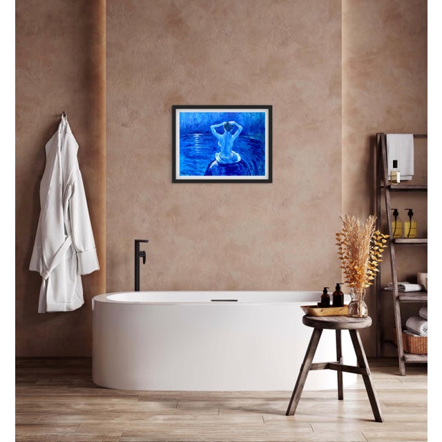 2020s Midnight Bath – Contemporary Blue Impressionist Nude Oil Painting by Haas For Sale - Image 5 of 9