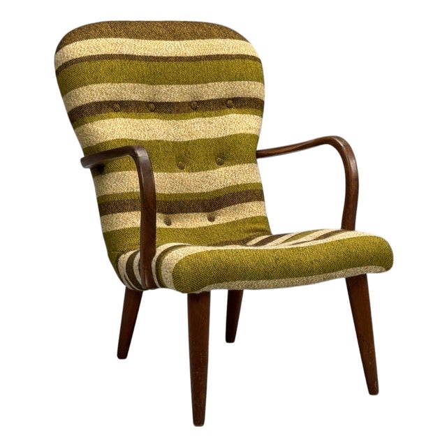 Philip Arctander Style, Lounge Chair, Wool, Walnut, Denmark, 1940s For Sale
