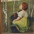 A quietly evocative 20th century, c 1930-50s, American oil on canvas painting depicting a young child seated on a bench...