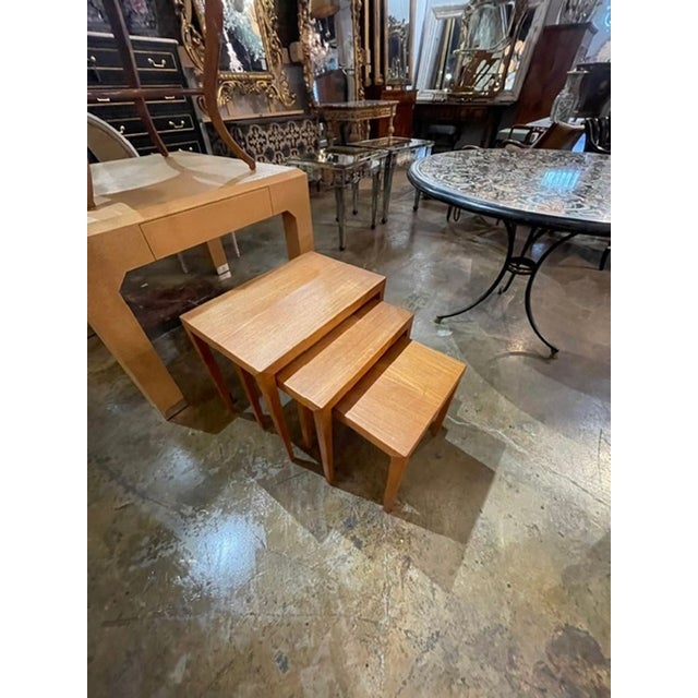 Wood Set of Vintage Danish Oak Nesting Tables For Sale - Image 7 of 8