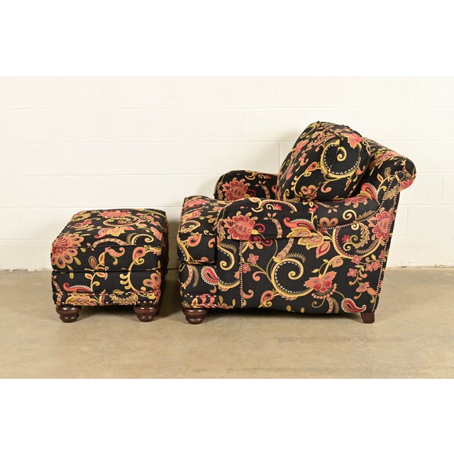 Smith Brothers of Berne Contemporary Lounge Chair and Ottoman in Paisley Upholstery For Sale - Image 14 of 16