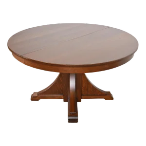 Stickley Brothers Antique Mission Oak Arts & Crafts Pedestal Extension Dining Table, Newly Restored