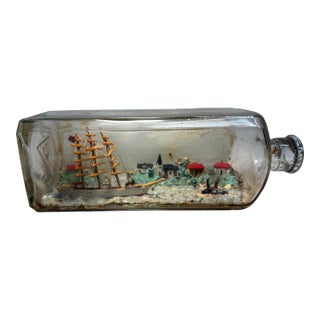 Rare Antique 19th Century Handmade Folk Art Sailboat Ship in Bottle Sculpture For Sale