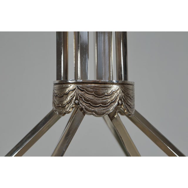 Ollier & Hanots French Art Deco Chandelier 1920s - Frosted Glass & Nickeled Bronze For Sale - Image 10 of 14