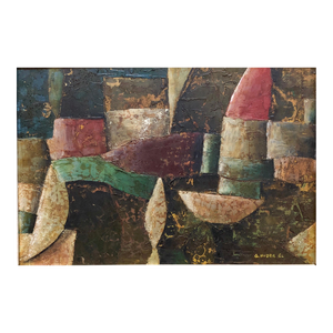 Giovanni Huber, 1960s Italian Futurist Abstract Oil Painting