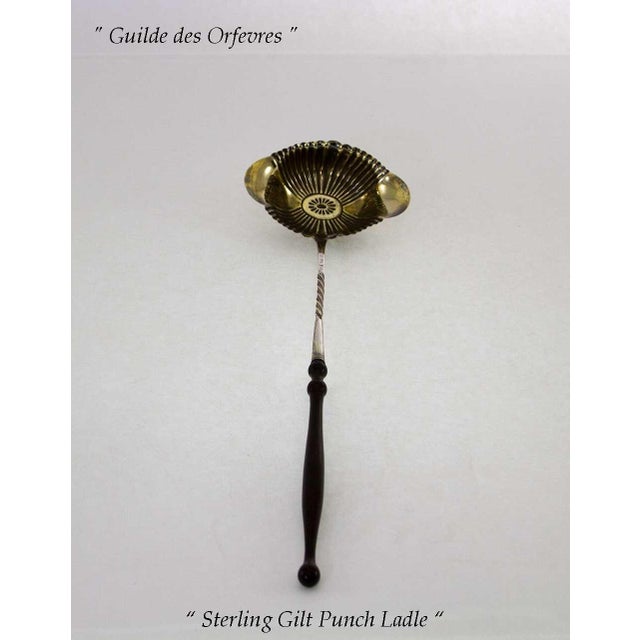 Antique Sterling Silver Gilt Punch Ladle Woden Handle, Fluted Oval Bowl. For Sale In New York - Image 6 of 7