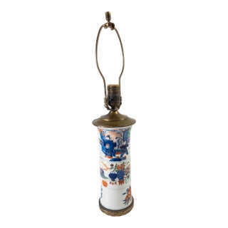 19th Century Chinese Wucai Gu Form Garniture Vase Table Lamp With Jiajing Mark For Sale