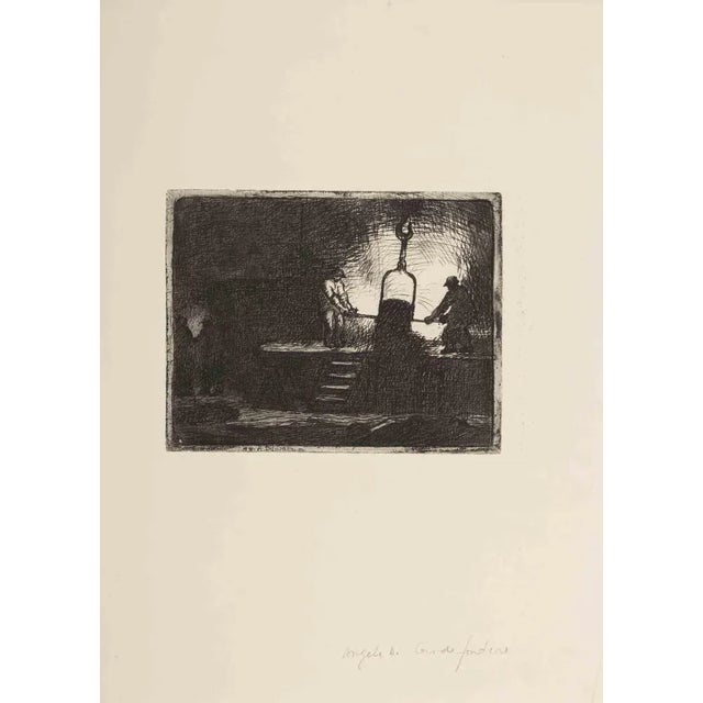 Working is a contemporary artwork realized by the French artist Angèle Delasalle in the Mid-20th Century. Original etching...