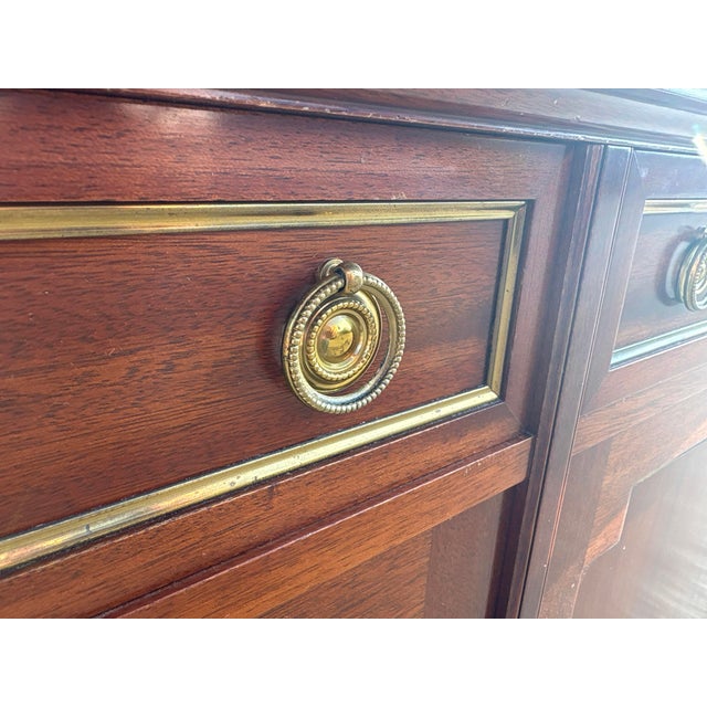 Metal French Neoclassical Brass and Marble Sideboard in Mahogany by Maurice Hirsch, 1950s For Sale - Image 7 of 12