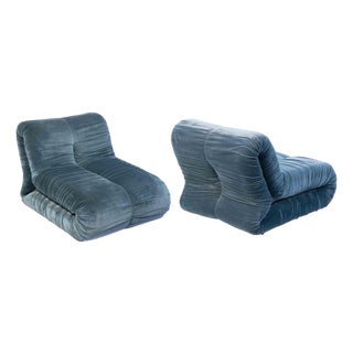 Italian Velvet Pagrù Lounge Armchairs by Claudio Vagnoni, Set of 2 For Sale