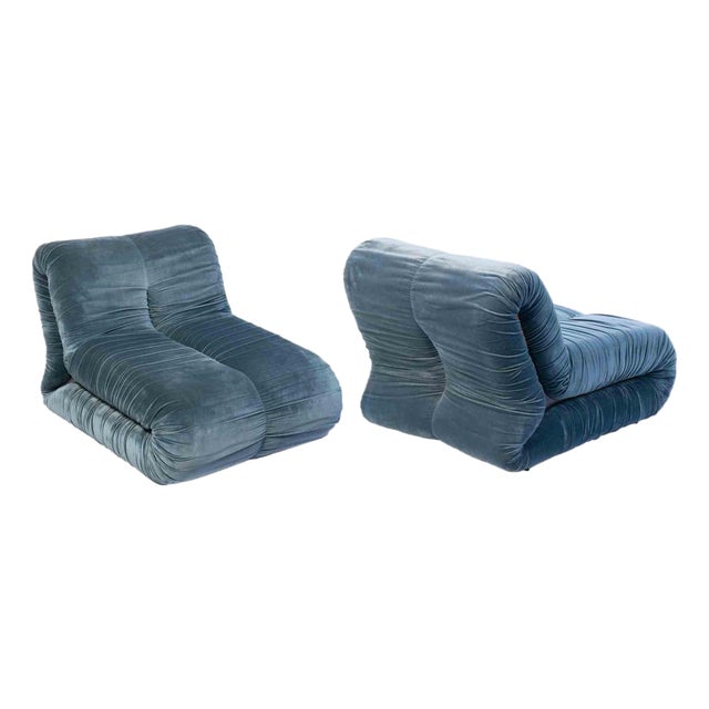 Italian Velvet Pagrù Lounge Armchairs by Claudio Vagnoni, Set of 2 For Sale