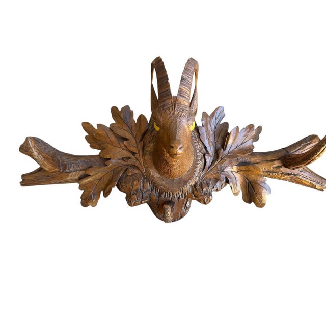 1900s Black Forest Goat Coat Rack With Glass Eyes For Sale - Image 4 of 8