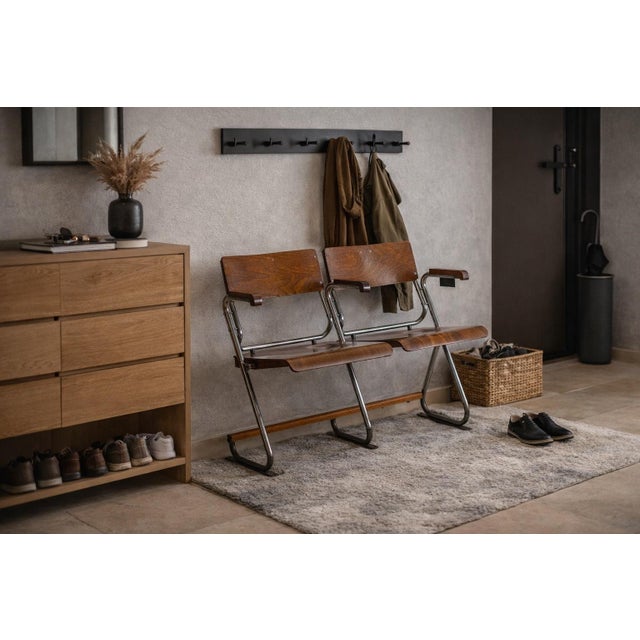 Wood Bauhaus Two-Seat Folding Bench, Czechoslovakia, 1930s, Set of 2 For Sale - Image 7 of 8