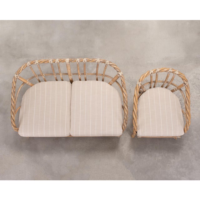 Late 20th Century Pair of McGuire Organic Modern Cerused Twisted Rattan Settee and Lounge Chair For Sale - Image 5 of 18