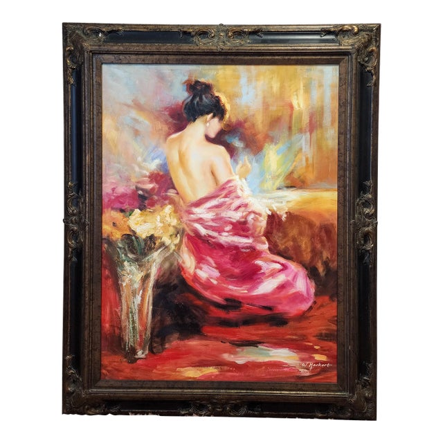 Large Signed Contemporary Figurative Acrylic Painting in Ornate Wood Frame For Sale