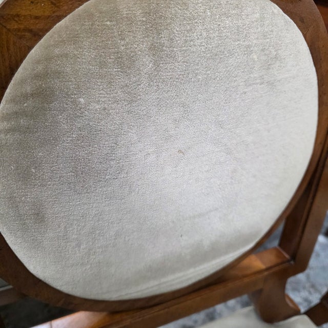 Set of 6 Baker Furniture Dining Chairs, Modern Neoclassical Regency Style, Geometric Circle Back, Upholstered Seats For Sale - Image 10 of 12