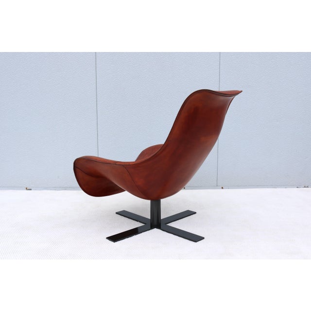 Antonio Citterio for B&b Italia Patinated Cognac Leather Mart Swivel Armchair For Sale - Image 13 of 18