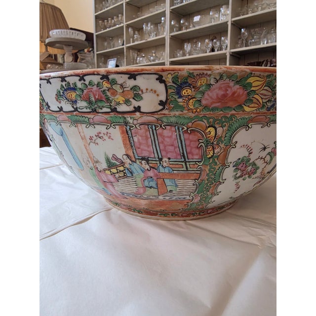 Large Antique Rose Medallion Punch Bowl For Sale - Image 15 of 16