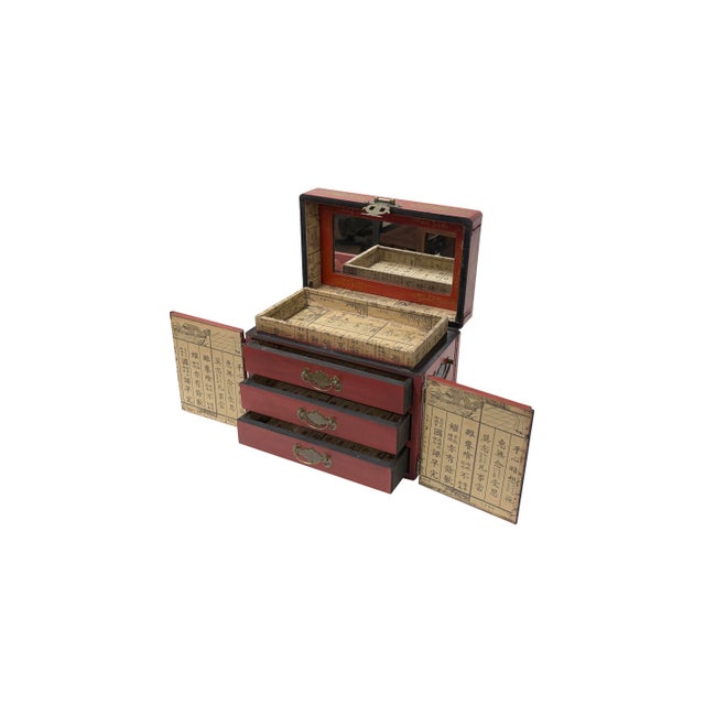 Red Chinese Oriental Red Dragon Phoenix Mirror Rectangular Jewelry Box For Sale - Image 8 of 10